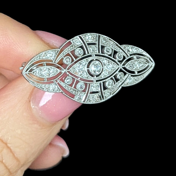 Antique Edwardian Brooch Old European Cut Diamond Platinum Black, Starr & Frost