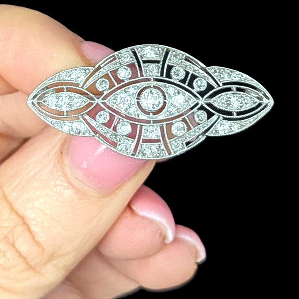 Antique Edwardian Brooch Old European Cut Diamond Platinum Black, Starr & Frost