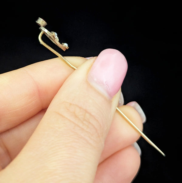 Antique Gemstone Pearls 14k Yellow Gold Floral Stick Pin Lapel Art Nouveau Gift
