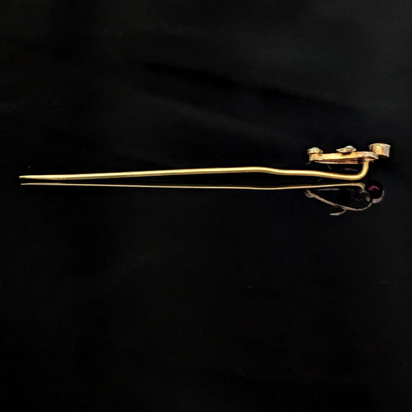Antique Gemstone Pearls 14k Yellow Gold Floral Stick Pin Lapel Art Nouveau Gift