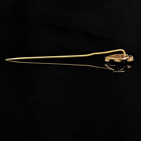 Antique Gemstone Pearls 14k Yellow Gold Floral Stick Pin Lapel Art Nouveau Gift