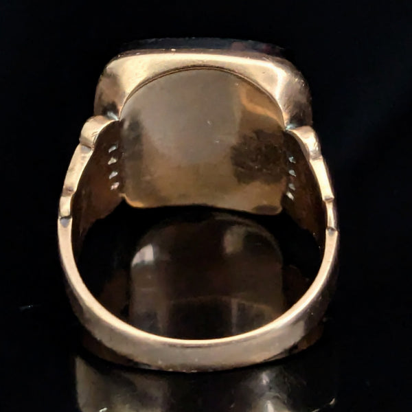 Antique Intaglio Ring Carved Onyx 10k Yellow Gold Roman Soldier Victorian Estate 