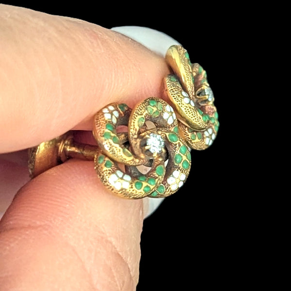 Antique KREMENTZ Old European Cut Diamonds 14k Yellow Gold Cufflinks Enamel Knot 