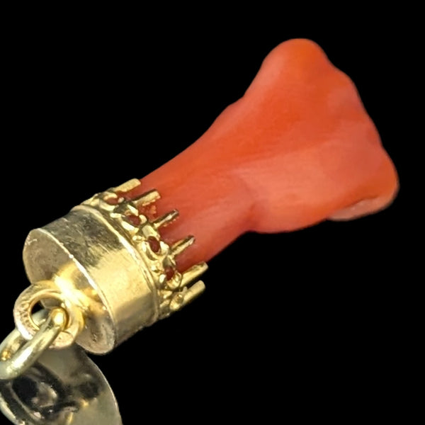 Antique Mano Fico Pendant Coral 18k Yellow Gold Figa Hand Pendant & Chain Estate