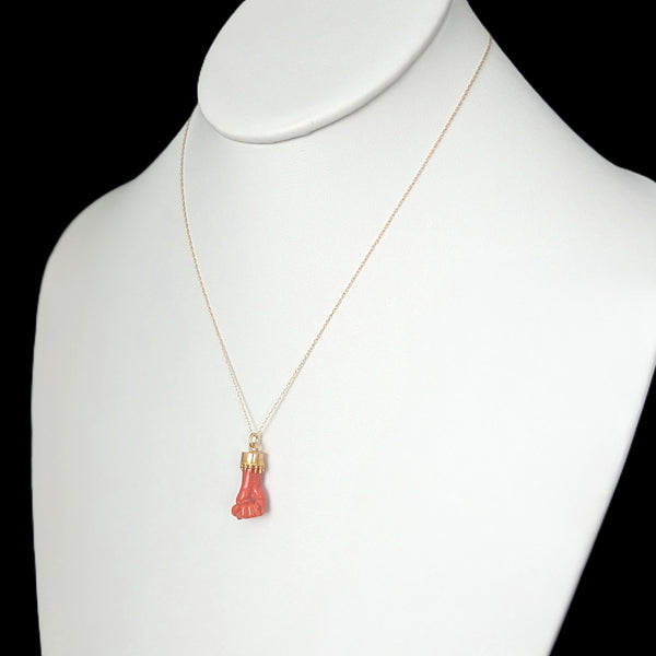 Antique Mano Fico Pendant Coral 18k Yellow Gold Figa Hand Pendant & Chain Estate