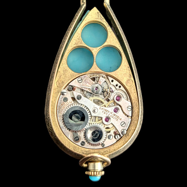 Riga - Antique Novalis Geneve Pendant Fob Watch 10k Gold Peking Glass Art Deco