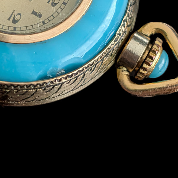 Riga - Antique Novalis Geneve Pendant Fob Watch 10k Gold Peking Glass Art Deco