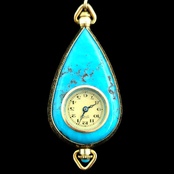 Riga - Antique Novalis Geneve Pendant Fob Watch 10k Gold Peking Glass Art Deco