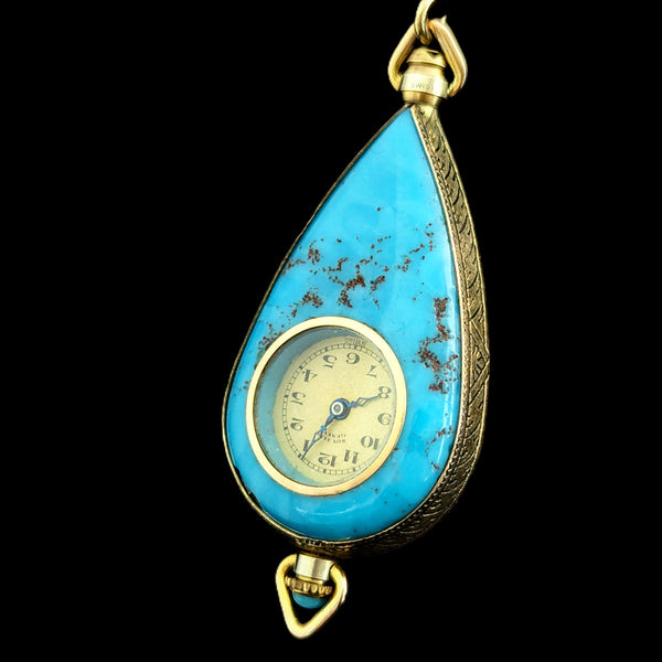 Riga - Antique Novalis Geneve Pendant Fob Watch 10k Gold Peking Glass Art Deco