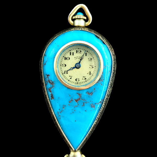 Riga - Antique Novalis Geneve Pendant Fob Watch 10k Gold Peking Glass Art Deco
