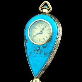 Riga - Antique Novalis Geneve Pendant Fob Watch 10k Gold Peking Glass Art Deco