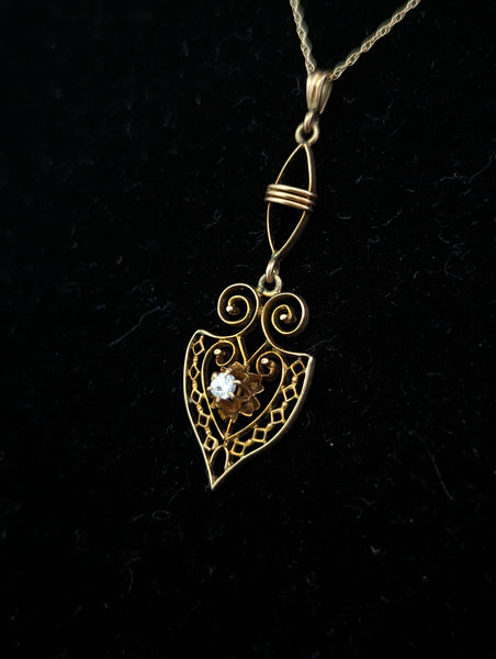 The Nashville - Antique Lavalier Diamond 10k Gold Pendant on Chain