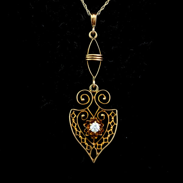 The Nashville - Antique Lavalier Diamond 10k Gold Pendant on Chain