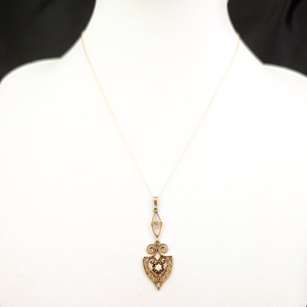The Nashville - Antique Lavalier Diamond 10k Gold Pendant on Chain