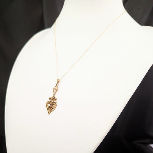 The Nashville - Antique Lavalier Diamond 10k Gold Pendant on Chain