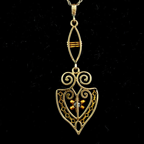 The Nashville - Antique Lavalier Diamond 10k Gold Pendant on Chain