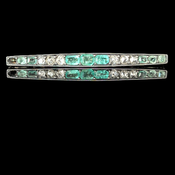 Antique Old Cut Emeralds Diamonds Gold Silvertop Brooch Edwardian Early 1900s 