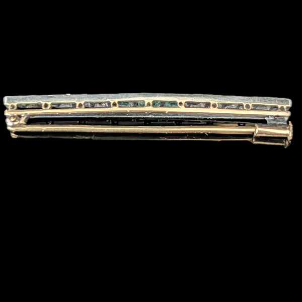 Antique Old Cut Emeralds Diamonds Gold Silvertop Brooch Edwardian Early 1900s 