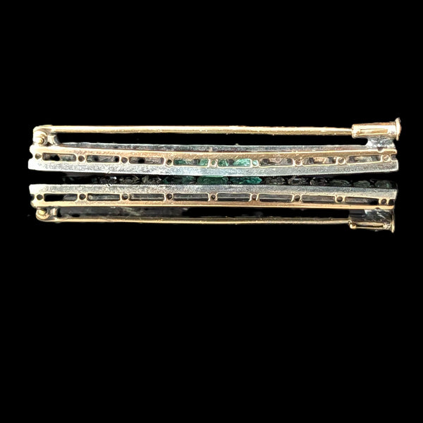 Antique Old Cut Emeralds Diamonds Gold Silvertop Brooch Edwardian Early 1900s 