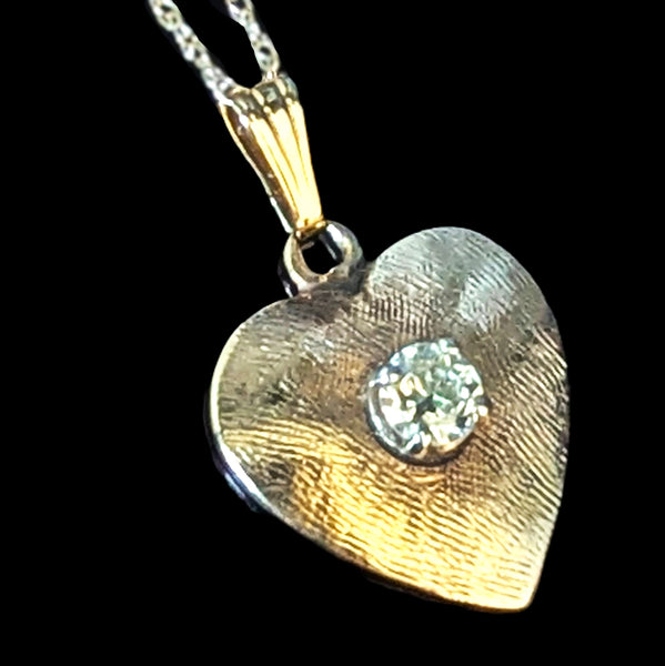 Fairfax - Antique Old European Cut Diamond 10k Yellow Gold Heart Pendant on Chain