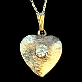 Fairfax - Antique Old European Cut Diamond 10k Yellow Gold Heart Pendant on Chain