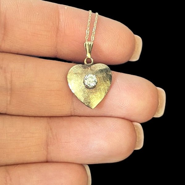 Fairfax - Antique Old European Cut Diamond 10k Yellow Gold Heart Pendant on Chain