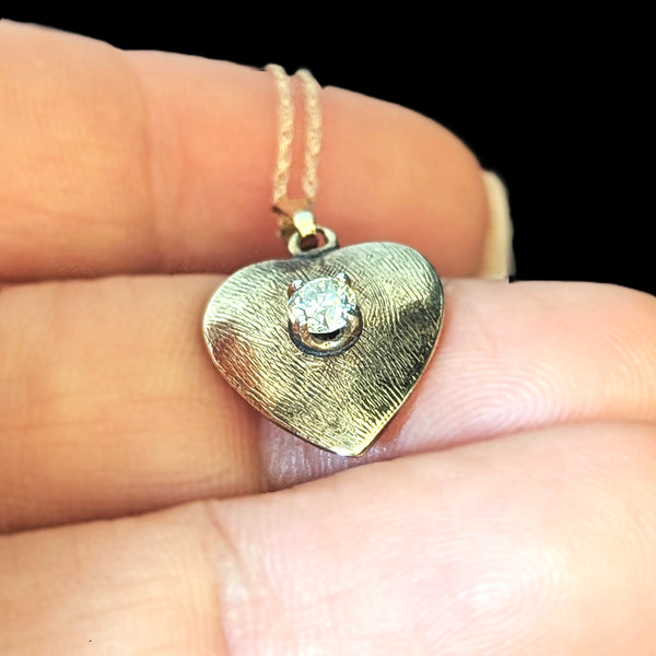 Fairfax - Antique Old European Cut Diamond 10k Yellow Gold Heart Pendant on Chain