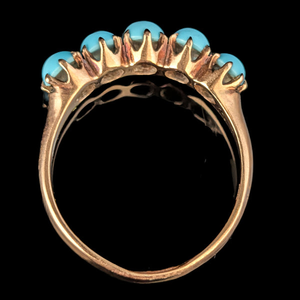 Antique Turquoise 5 Stone Ring 10k Yellow Gold Victorian Band Estate Gift 1800s