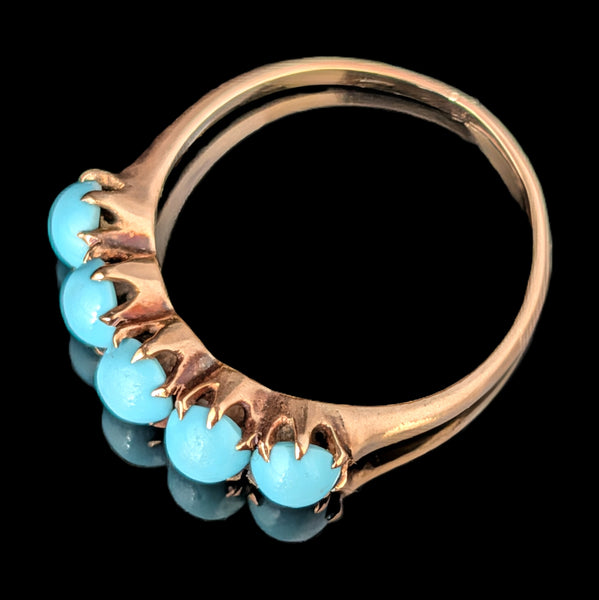 Antique Turquoise 5 Stone Ring 10k Yellow Gold Victorian Band Estate Gift 1800s