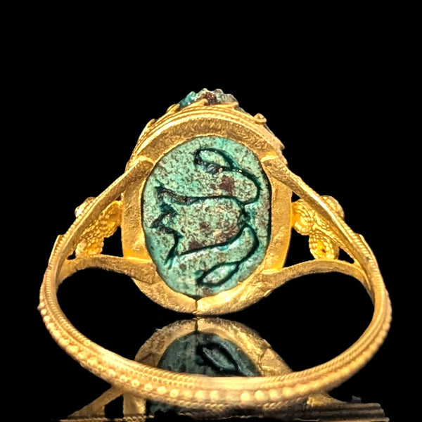 Hartland - Antique Faience Scarab 17k Yellow Gold Ring Victorian