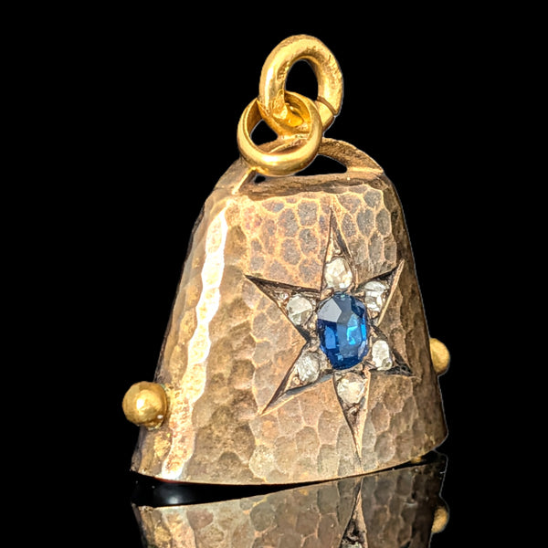 Antique Working Bell Pendant Sapphire Diamonds Pearl High Carat Gold Victorian