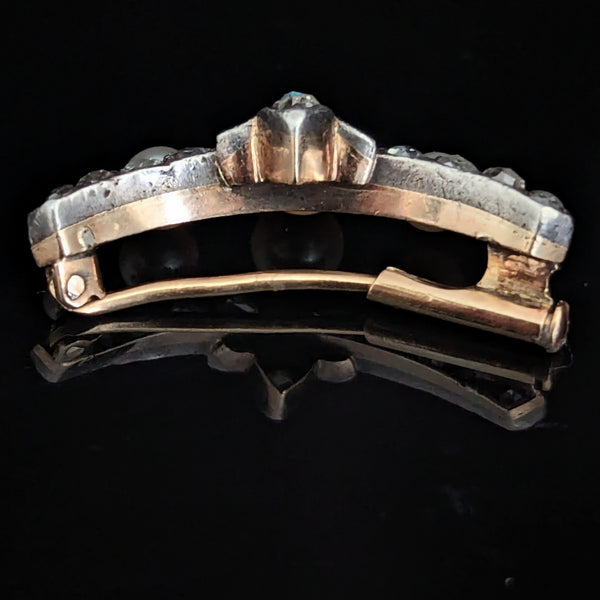 The Marlborough - Victorian Ear Diamonds Pearls 18k Gold Silvertop Brooch