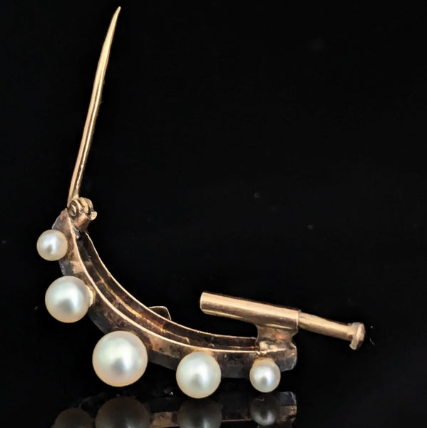 The Marlborough - Victorian Ear Diamonds Pearls 18k Gold Silvertop Brooch