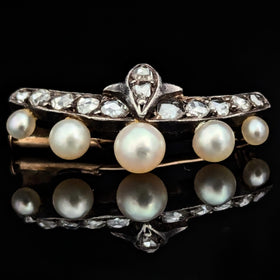 The Marlborough - Victorian Ear Diamonds Pearls 18k Gold Silvertop Brooch