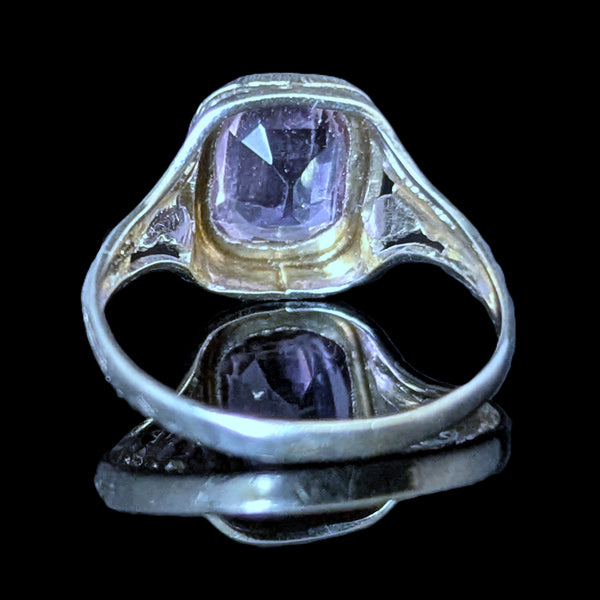 Art Deco 1920s Amethyst 12k-14k White Gold Dinner Ring Floral Filigree Antique 