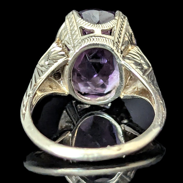 Art Deco 1930s Amethyst White Gold Dinner Ring Estate Jewelry Unique Fancy Cut