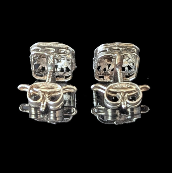 Melrose - Art Deco Era Diamonds White Gold Filigree Earrings Screw Back