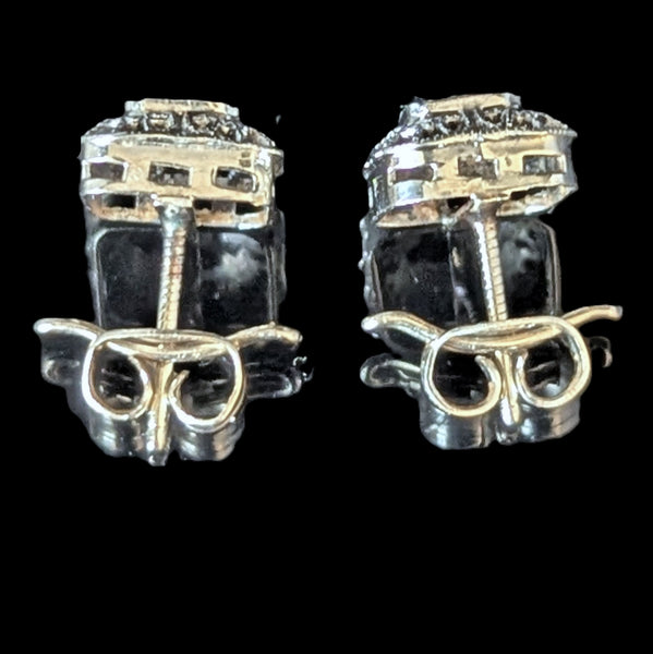 Melrose - Art Deco Era Diamonds White Gold Filigree Earrings Screw Back