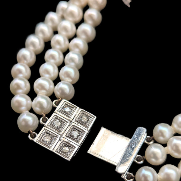 Art Deco Diamonds Pearls Platinum Ladies Wrist Watch Bracelet by Libela Vintage 