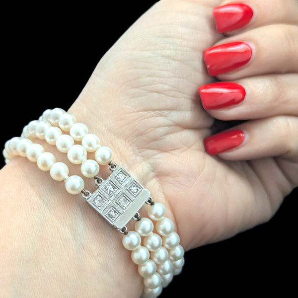 Art Deco Diamonds Pearls Platinum Ladies Wrist Watch Bracelet by Libela Vintage 