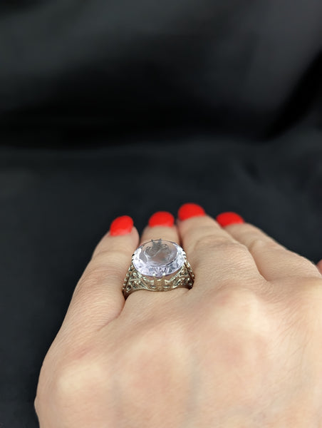 The Murchia - Art Deco Carved Amethyst Intaglio 18k Gold Filigree Ring