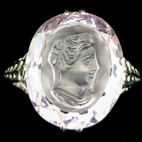 The Murchia - Art Deco Carved Amethyst Intaglio 18k Gold Filigree Ring