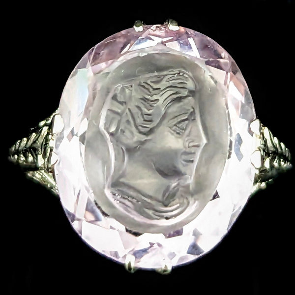 The Murchia - Art Deco Carved Amethyst Intaglio 18k Gold Filigree Ring