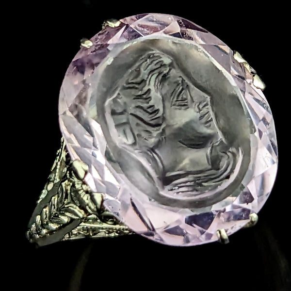 The Murchia - Art Deco Carved Amethyst Intaglio 18k Gold Filigree Ring