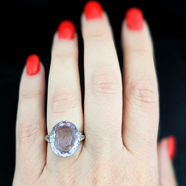 The Murchia - Art Deco Carved Amethyst Intaglio 18k Gold Filigree Ring