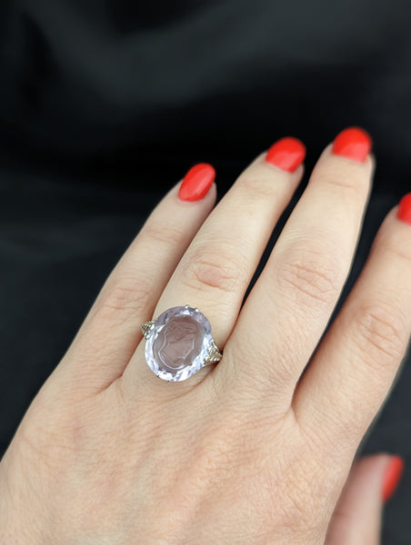 The Murchia - Art Deco Carved Amethyst Intaglio 18k Gold Filigree Ring