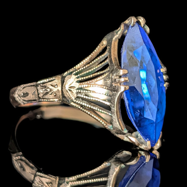 Art deco era Art Deco Era Lab Created Sapphire 10k Yellow Gold Filigree Dinner Ring Gift 
