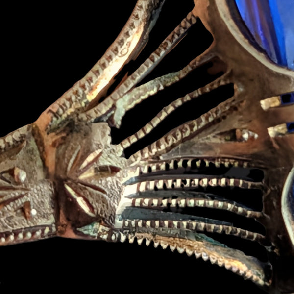 Art deco era Art Deco Era Lab Created Sapphire 10k Yellow Gold Filigree Dinner Ring Gift 
 damage