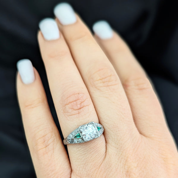 Art Deco GIA 1CT Natural Diamond Platinum Ring Engagement or Statement Vintage / Antique c.1920-30s 