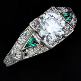 Art Deco GIA 1CT Natural Diamond Platinum Ring Engagement or Statement Vintage / Antique c.1920-30s 